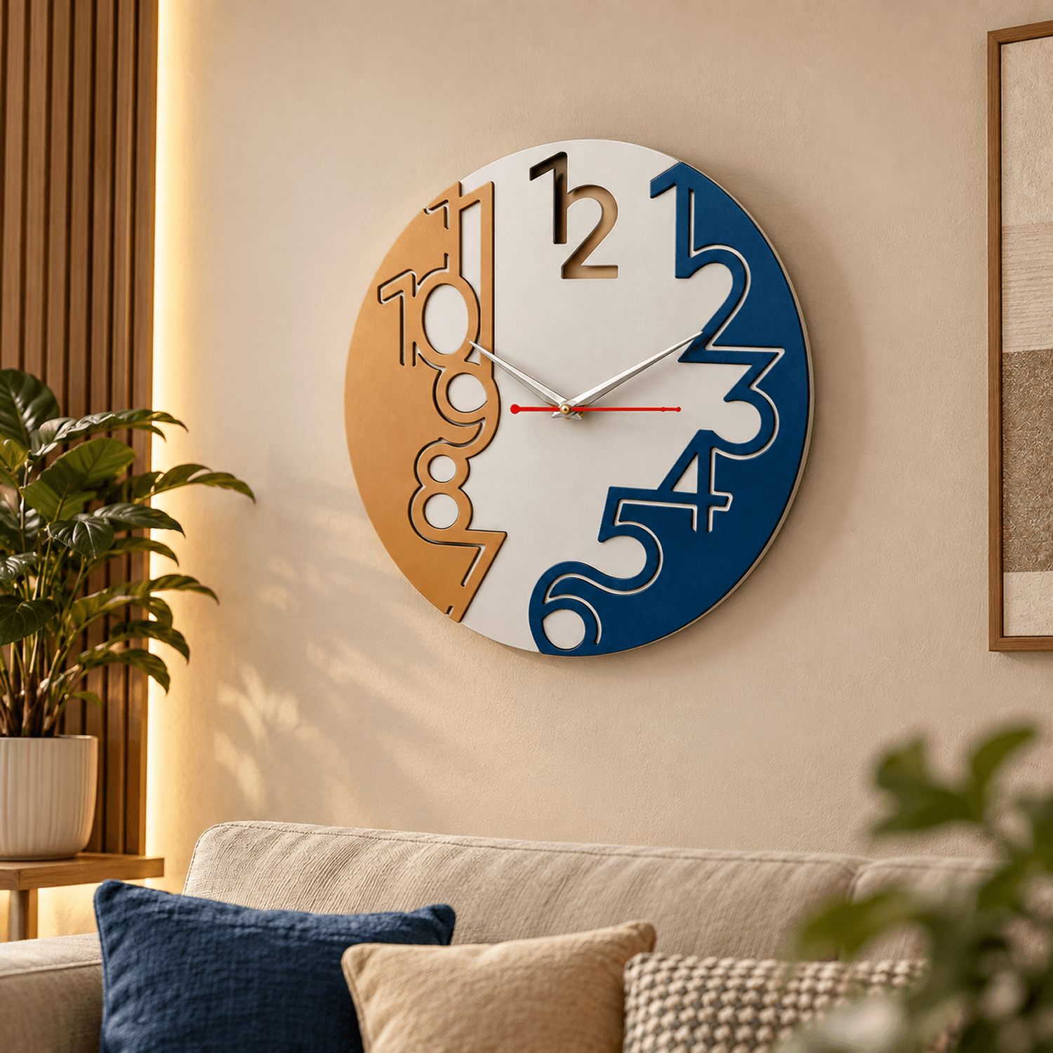 Dual Tone Number Wall Clock | Modern Round Designer Clock for Home & Office