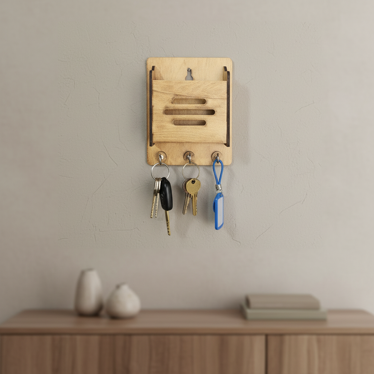 Wooden Key Holder with Mobile Stand | Minimal Home Entryway Décor - Image 5