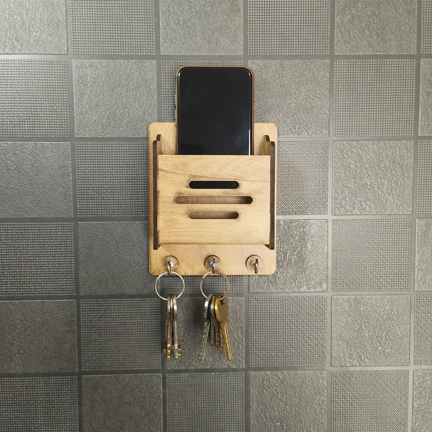 Wooden Key Holder with Mobile Stand | Minimal Home Entryway Décor - Image 2