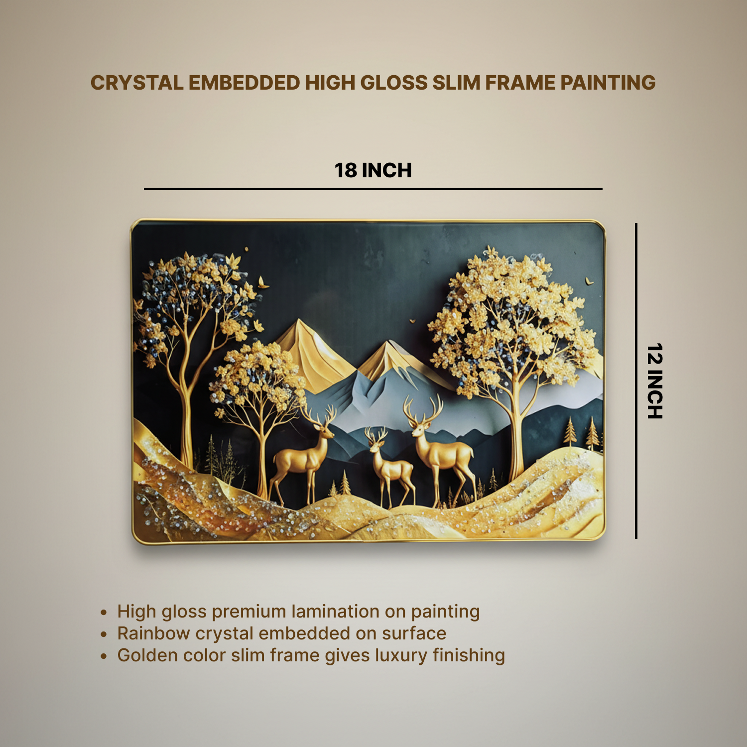 Luxury Golden Deer Mountain Landscape Wall Art Frame Home Decor Crystal Frame - Image 5