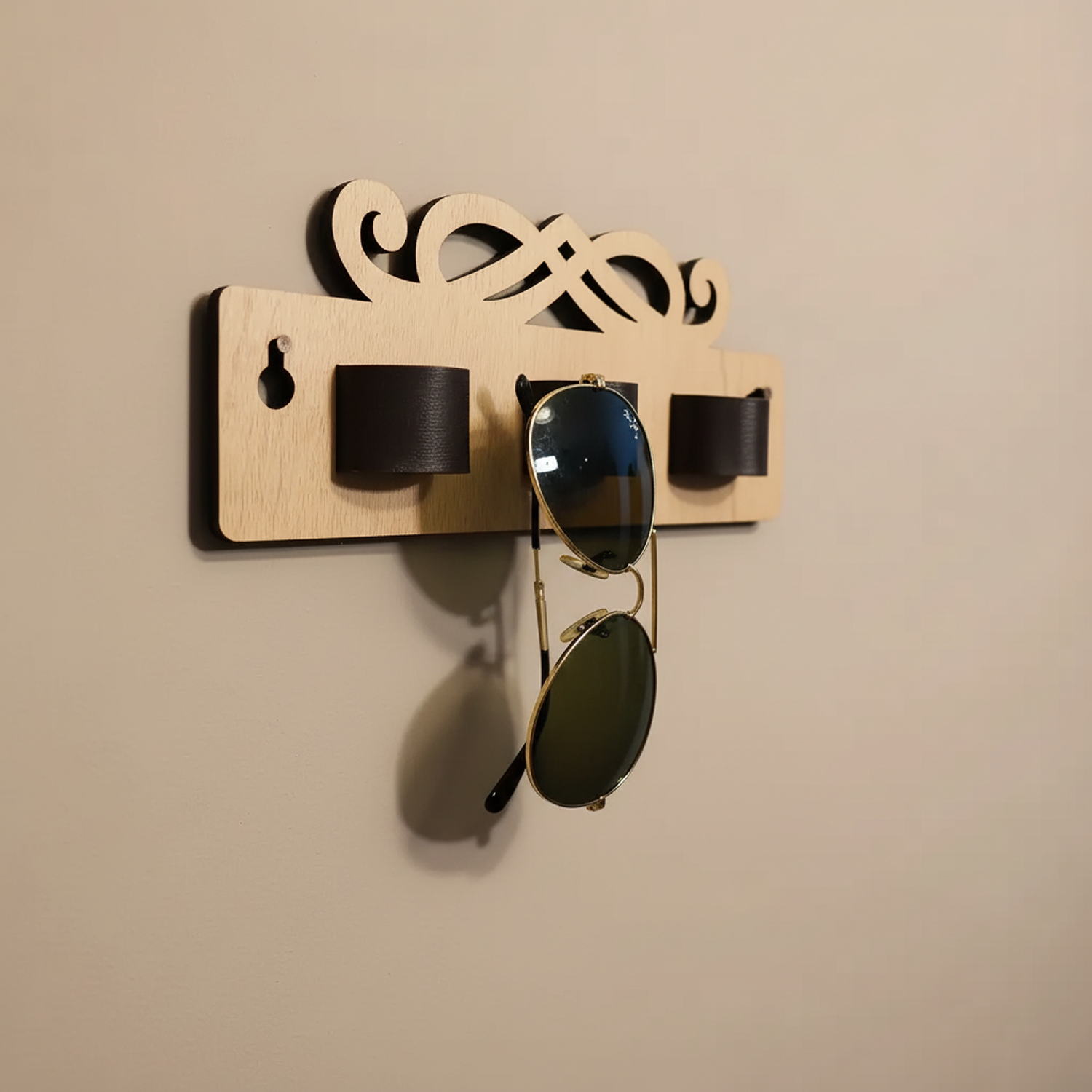 Wooden Sunglasses & Eyeglasses Holder Wall Mounted | Leather Glass Holder for Home & Office Décor - Image 4