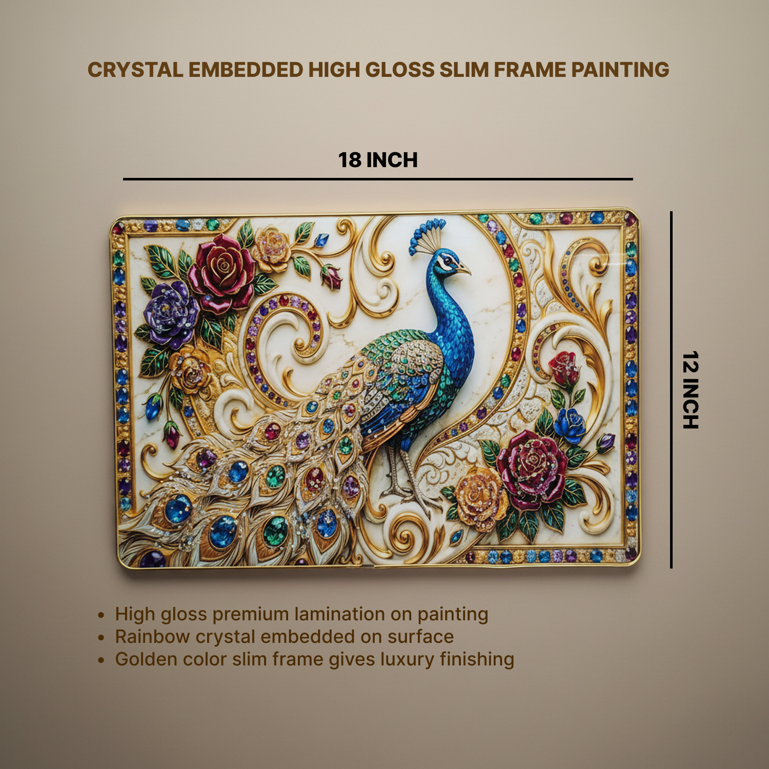 Luxury Peacock Wall Art Frame with Floral Gem Design Home Decor Crystal Frame - Image 6