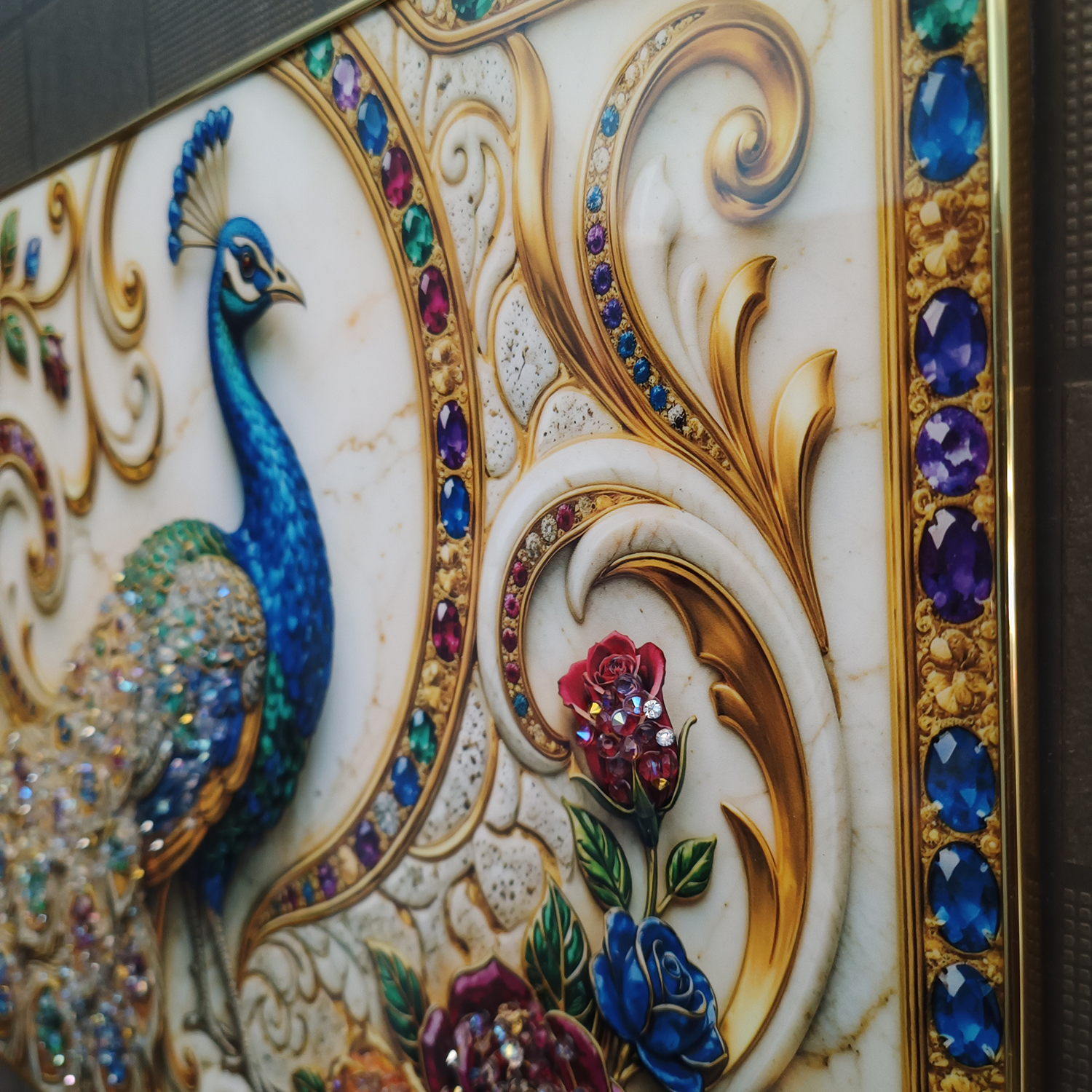 Luxury Peacock Wall Art Frame with Floral Gem Design Home Decor Crystal Frame - Image 7
