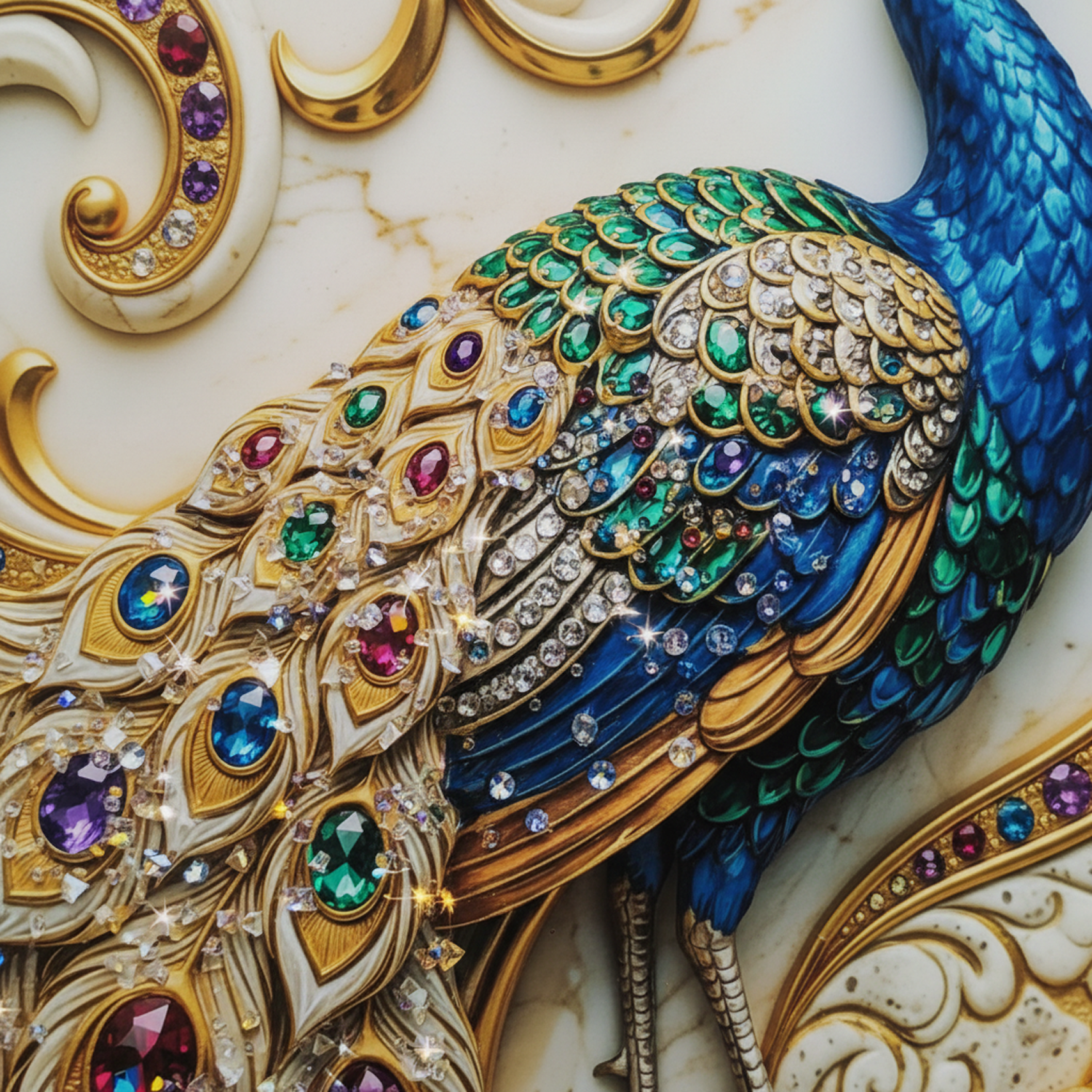 Luxury Peacock Wall Art Frame with Floral Gem Design Home Decor Crystal Frame - Image 5