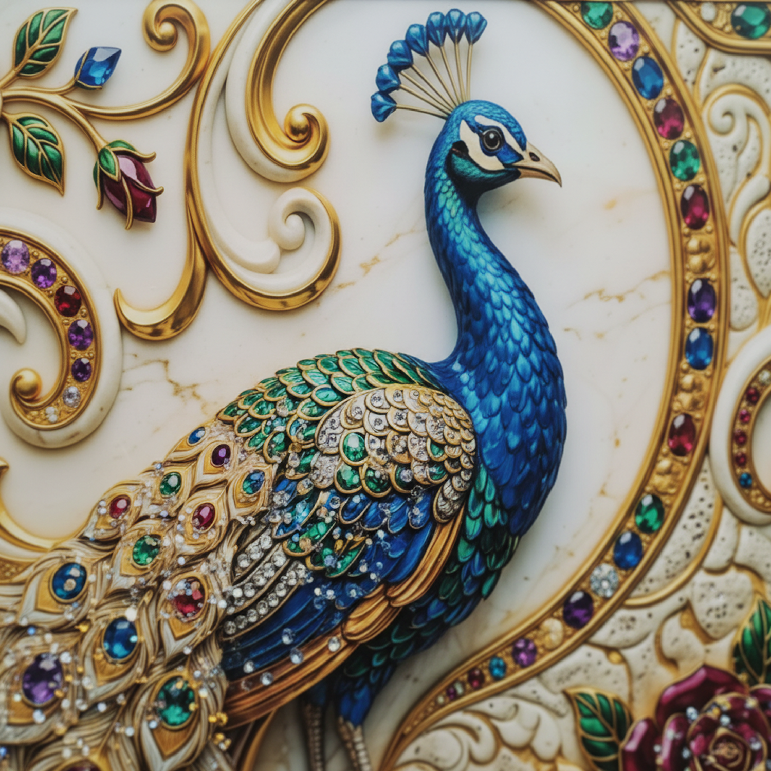 Luxury Peacock Wall Art Frame with Floral Gem Design Home Decor Crystal Frame - Image 2