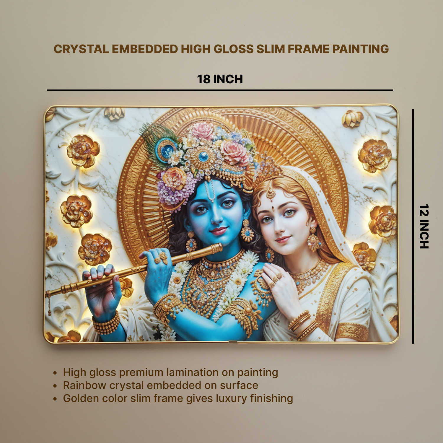 Luxury Radha Krishna Divine Gold Finish Wall Art Frame Home Decor Crystal Frame - Image 4