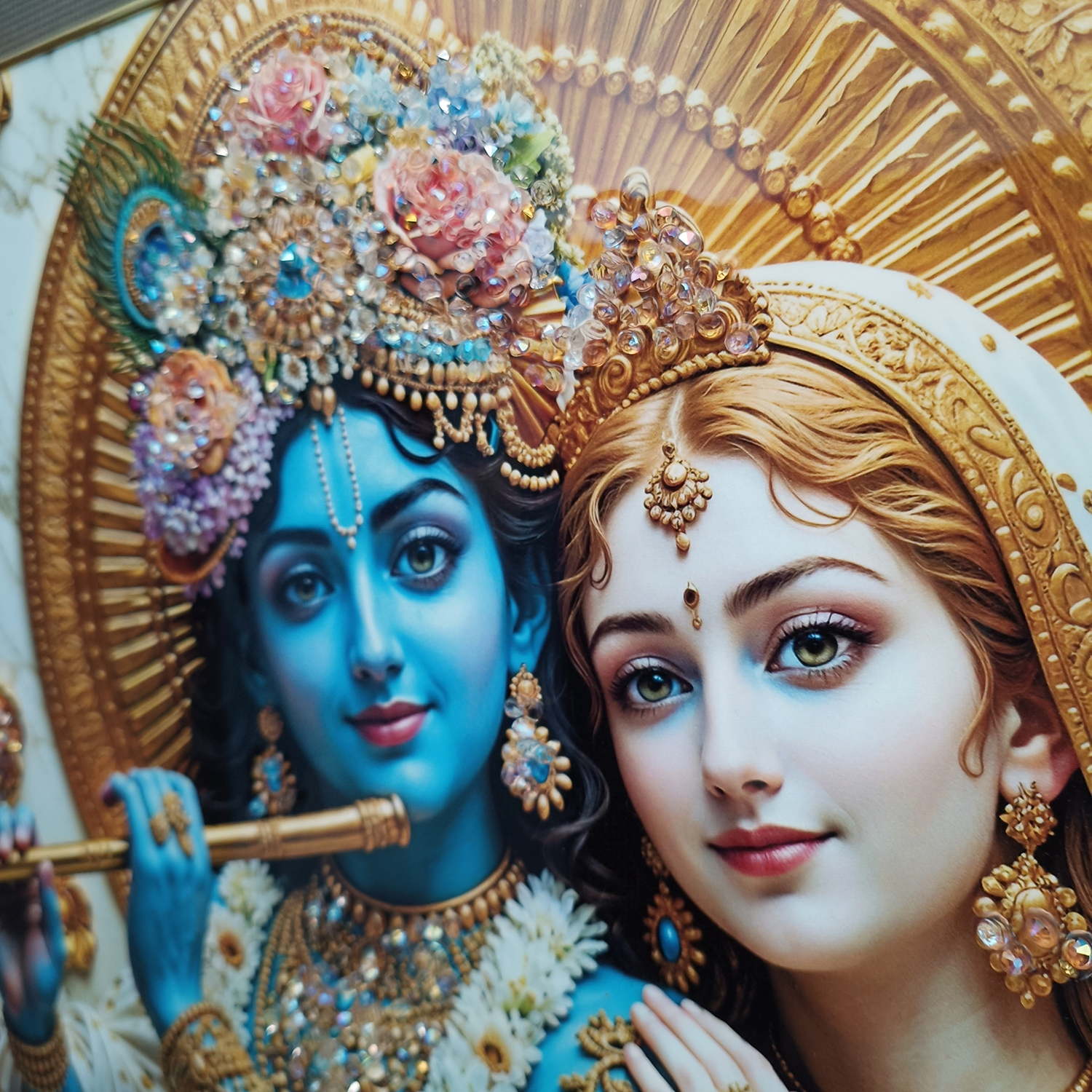 Luxury Radha Krishna Divine Gold Finish Wall Art Frame Home Decor Crystal Frame - Image 3