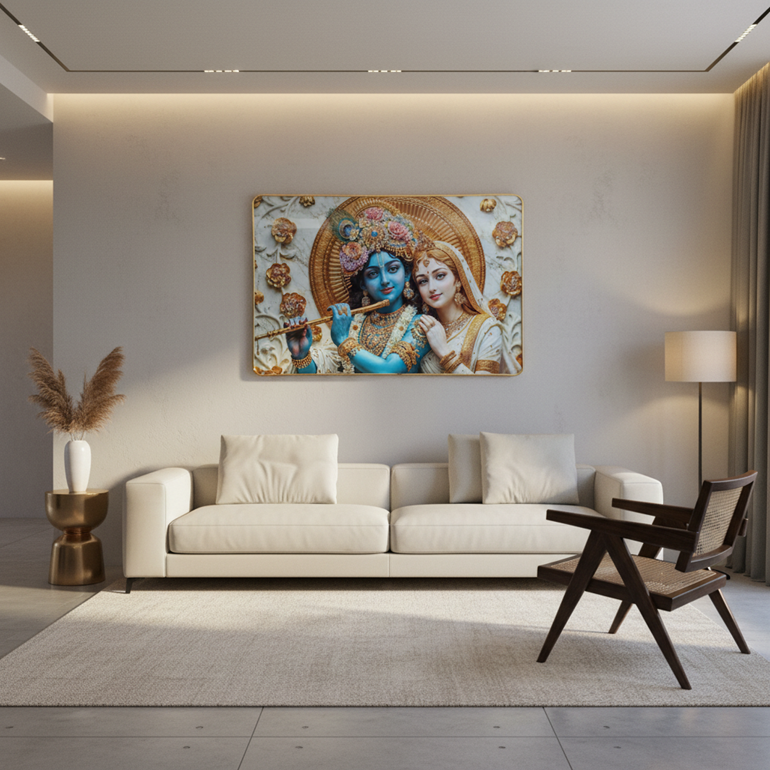 Luxury Radha Krishna Divine Gold Finish Wall Art Frame Home Decor Crystal Frame