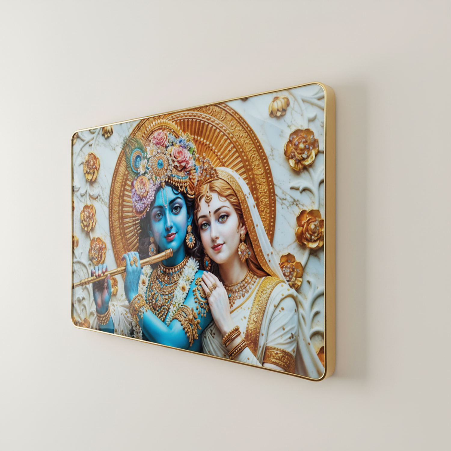 Luxury Radha Krishna Divine Gold Finish Wall Art Frame Home Decor Crystal Frame - Image 5
