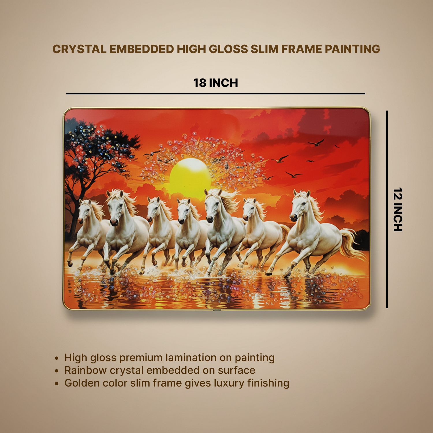 Seven Running Horses Sunrise Wall Art for Living Room Decor Frame Crystal Frame - Image 5