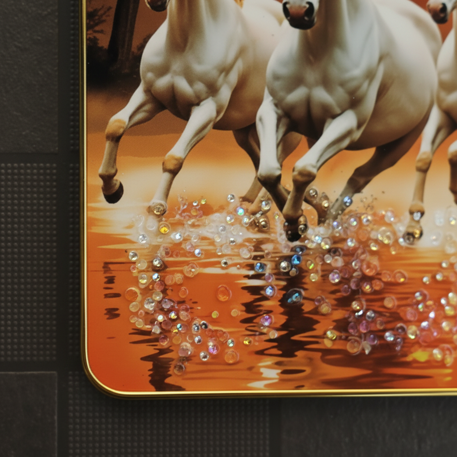 Seven Running Horses Sunrise Wall Art for Living Room Decor Frame Crystal Frame - Image 6
