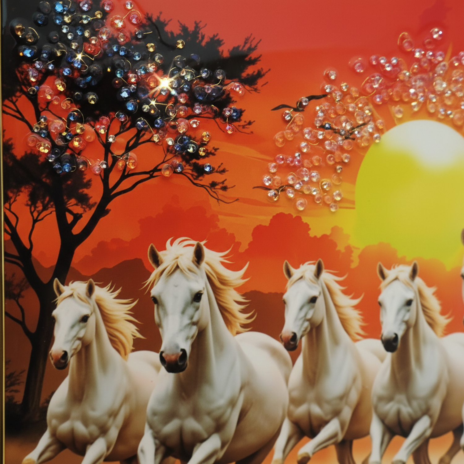 Seven Running Horses Sunrise Wall Art for Living Room Decor Frame Crystal Frame - Image 2