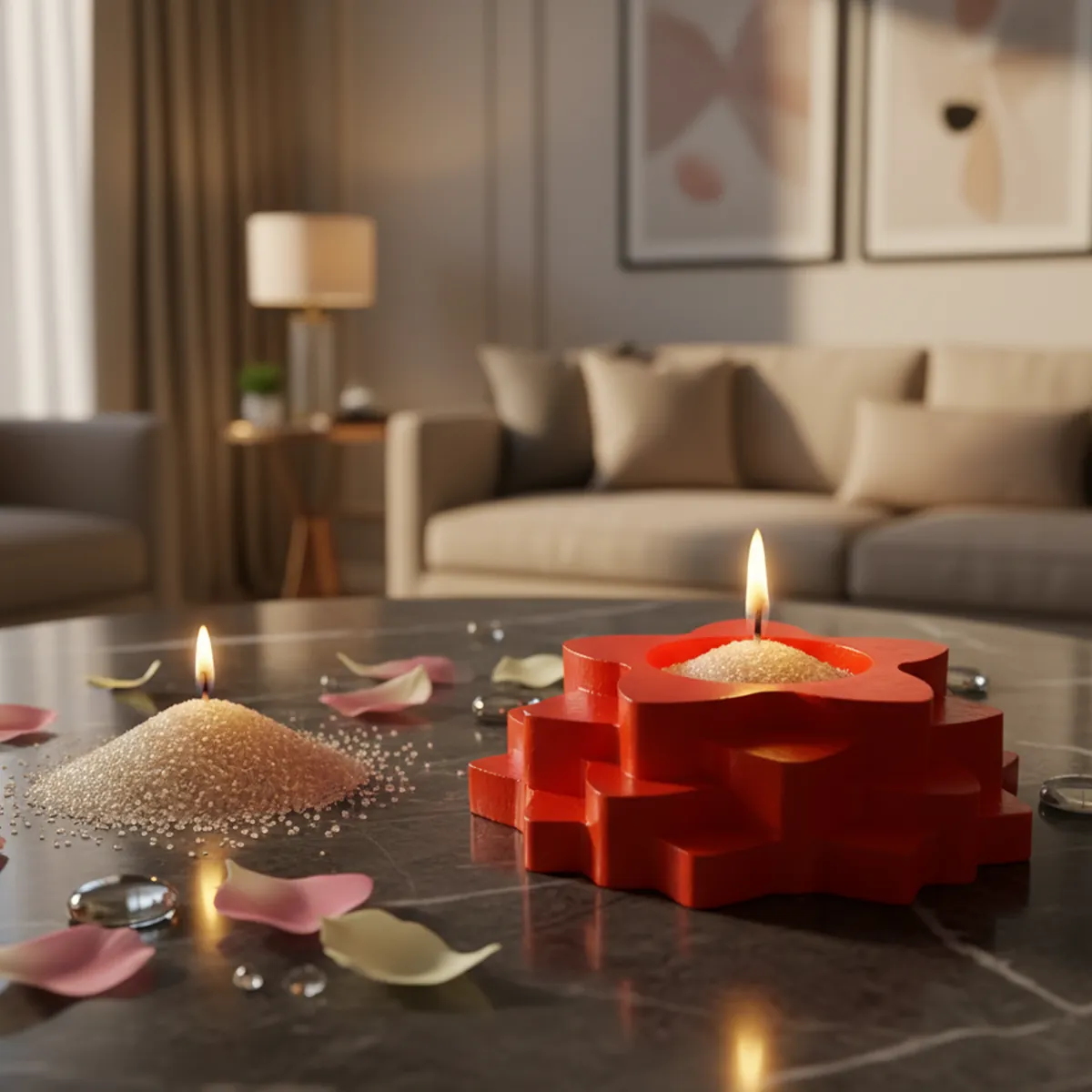 Flower 4-Step Decorative Diya Multi-Purpose Tealight Candle Holder - Red - Image 5