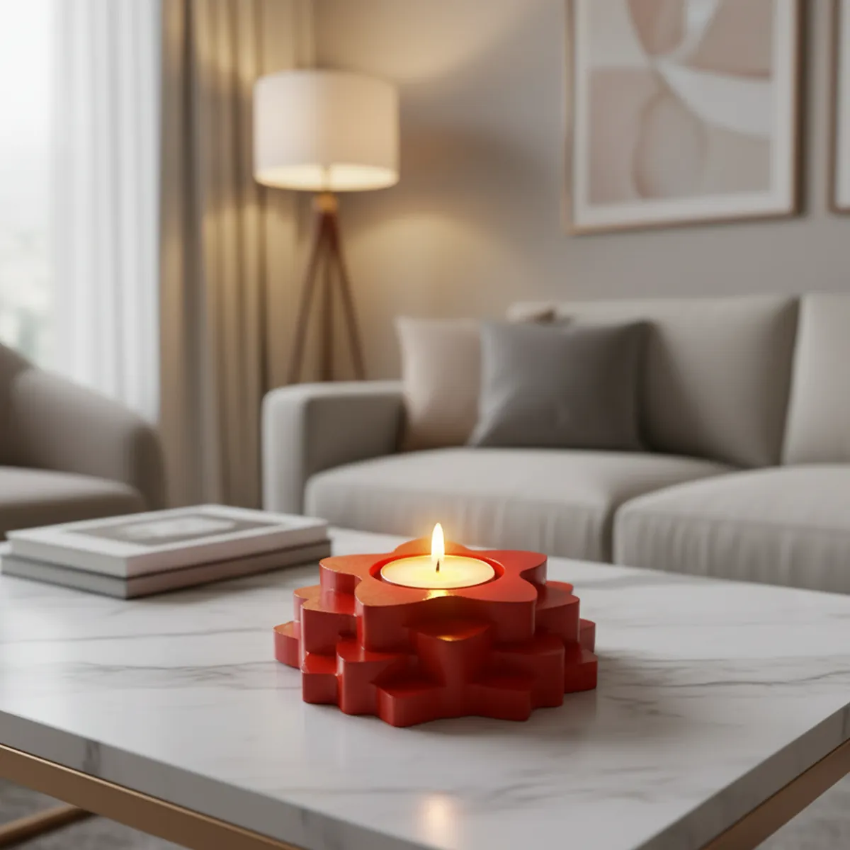 Flower 4-Step Decorative Diya Multi-Purpose Tealight Candle Holder - Red - Image 3