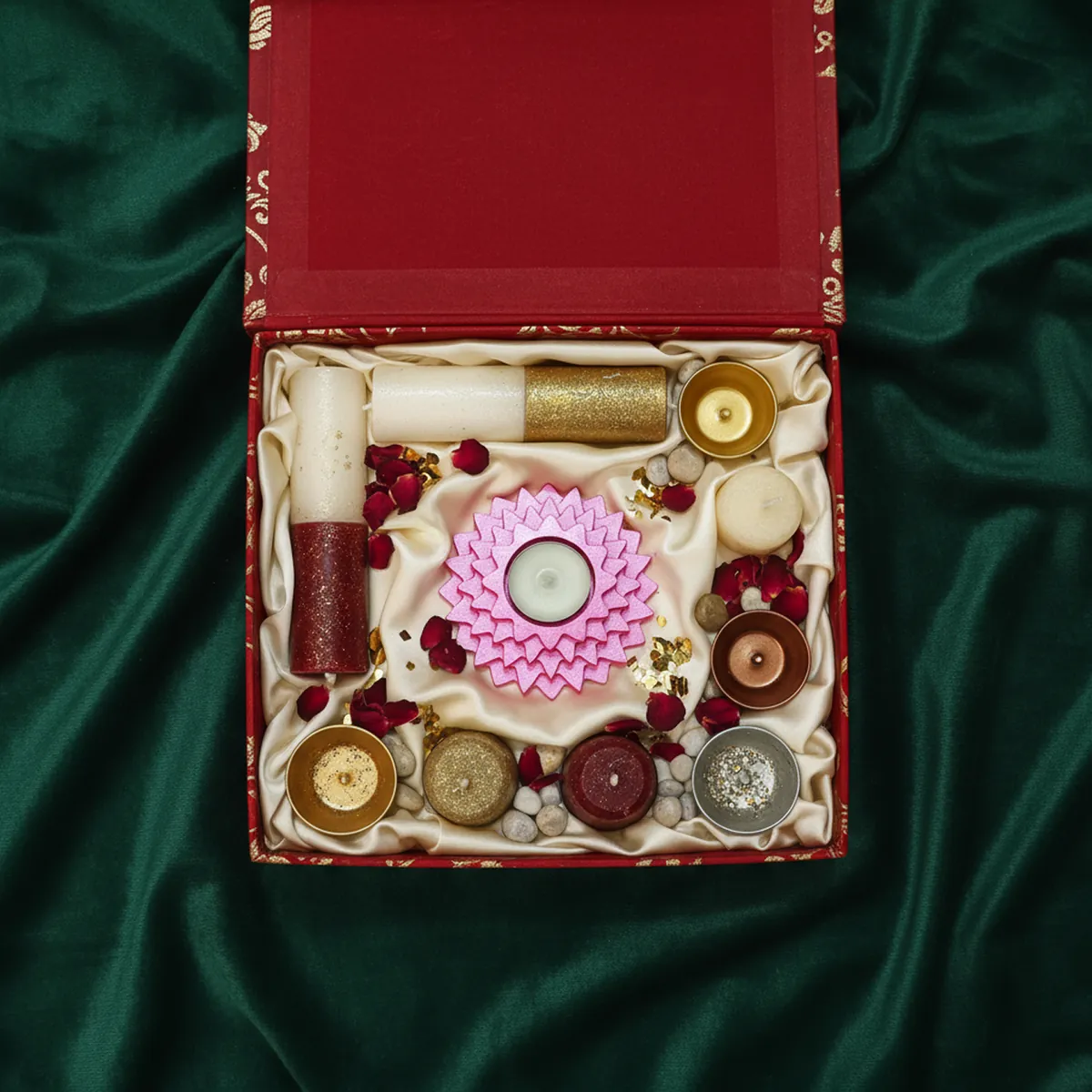 Flower 5-Step Decorative Diya Multi-Purpose Tealight Candle Holder - Metalic Pink - Image 4