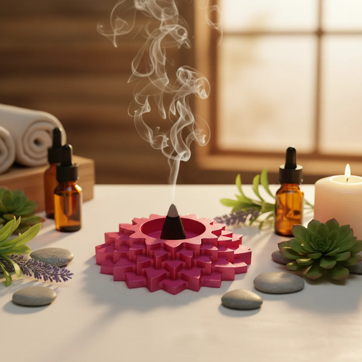 Flower 5-Step Decorative Diya Multi-Purpose Tealight Candle Holder - Metalic Pink - Image 3