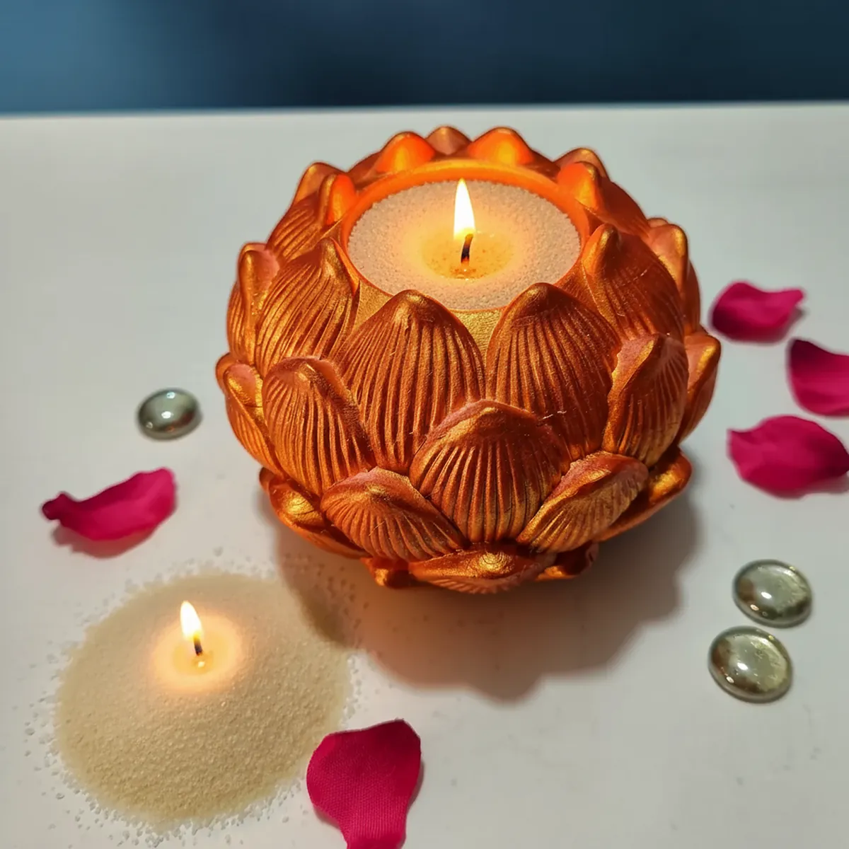 Big Kamal Lotus Decorative Diya Multi-Purpose Tealight Candle Holder - Gold - Image 4