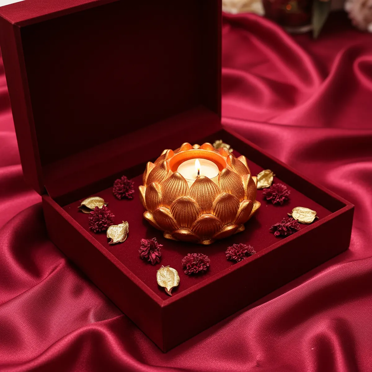 Big Kamal Lotus Decorative Diya Multi-Purpose Tealight Candle Holder - Gold - Image 5