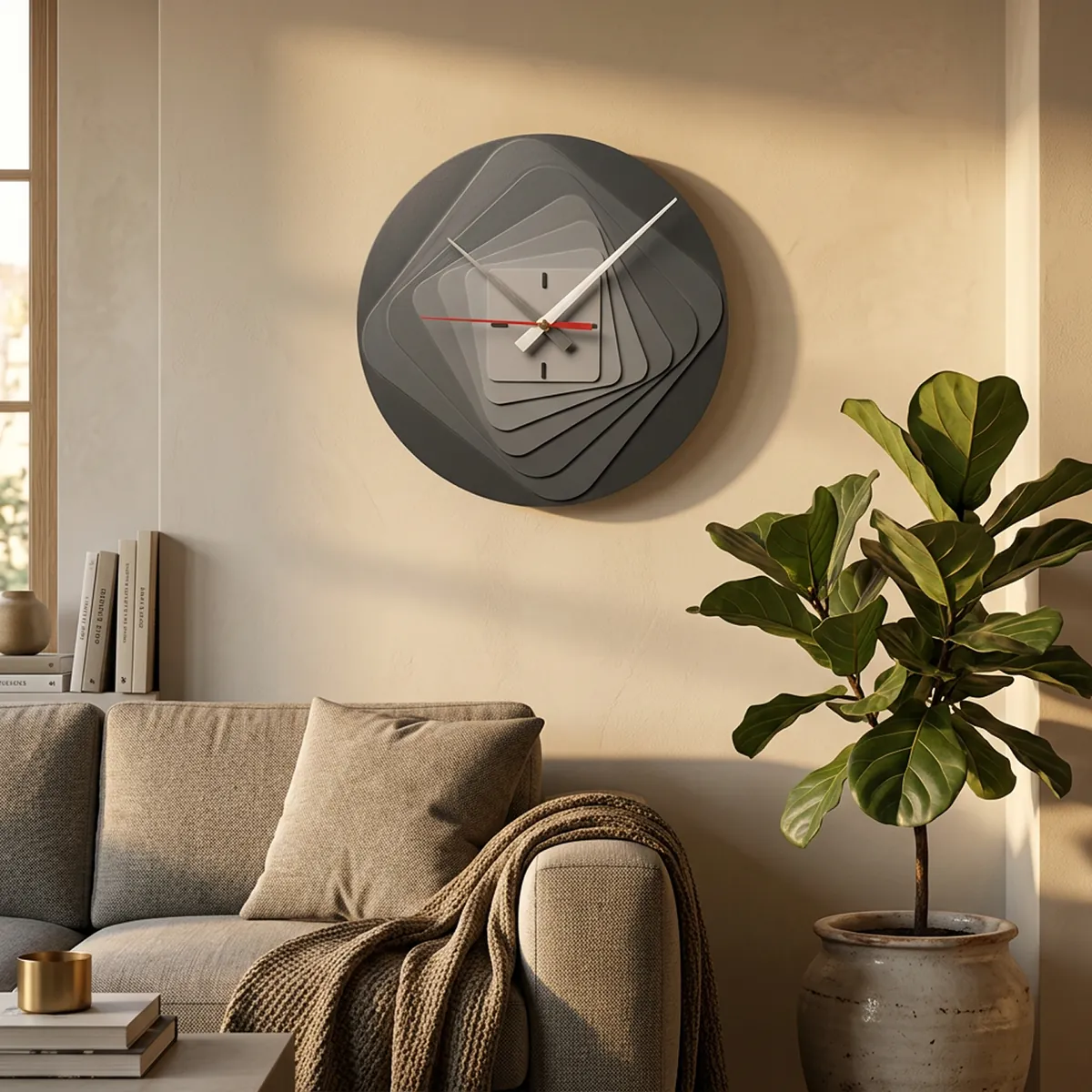 Modern 7 Layer Grey Wooden Wall Clock | Silent Sweep Quartz for Living Room & Office - Image 6