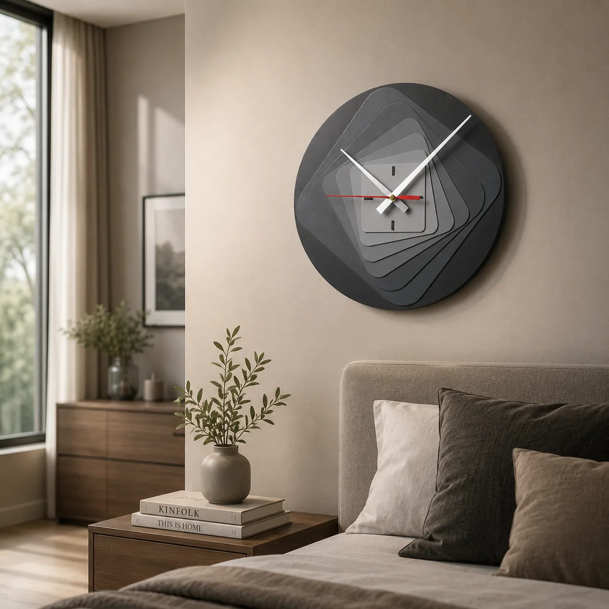 Modern 7 Layer Grey Wooden Wall Clock | Silent Sweep Quartz for Living Room & Office - Image 3