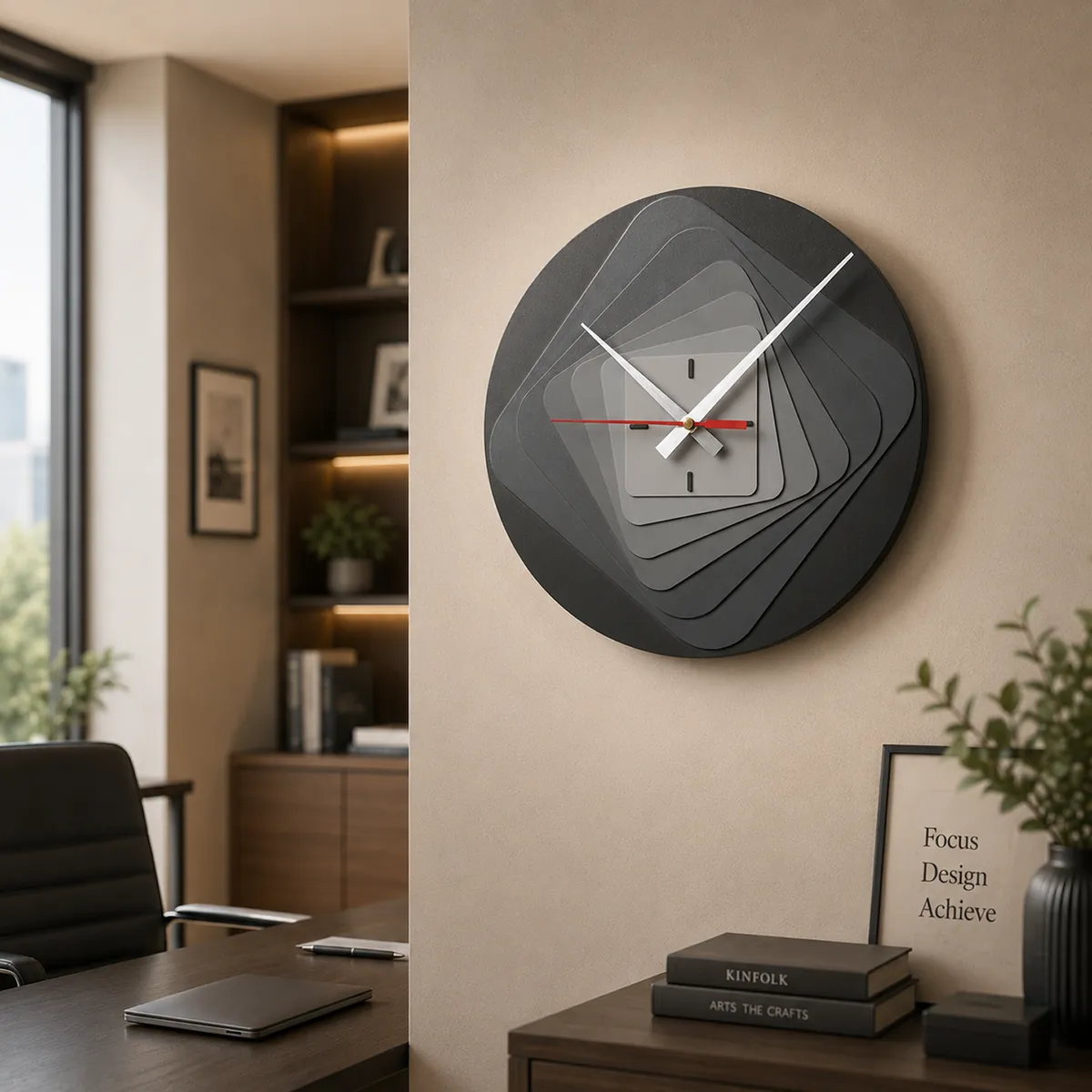 Modern 7 Layer Grey Wooden Wall Clock | Silent Sweep Quartz for Living Room & Office - Image 2