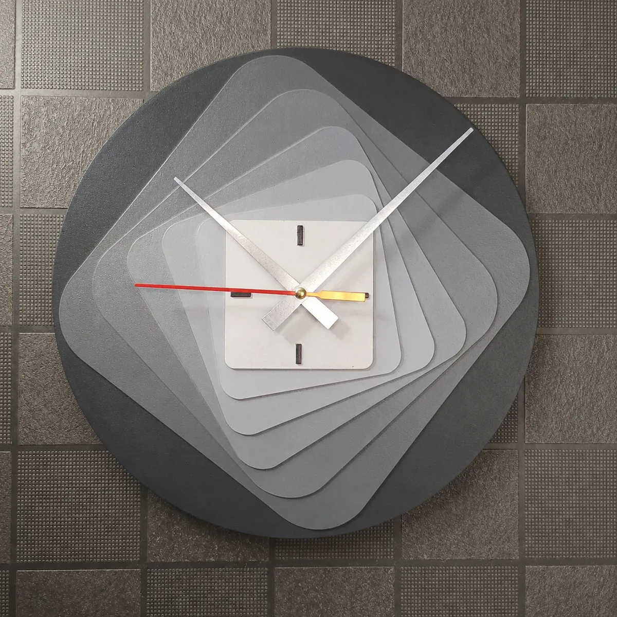 Modern 7 Layer Grey Wooden Wall Clock | Silent Sweep Quartz for Living Room & Office - Image 5