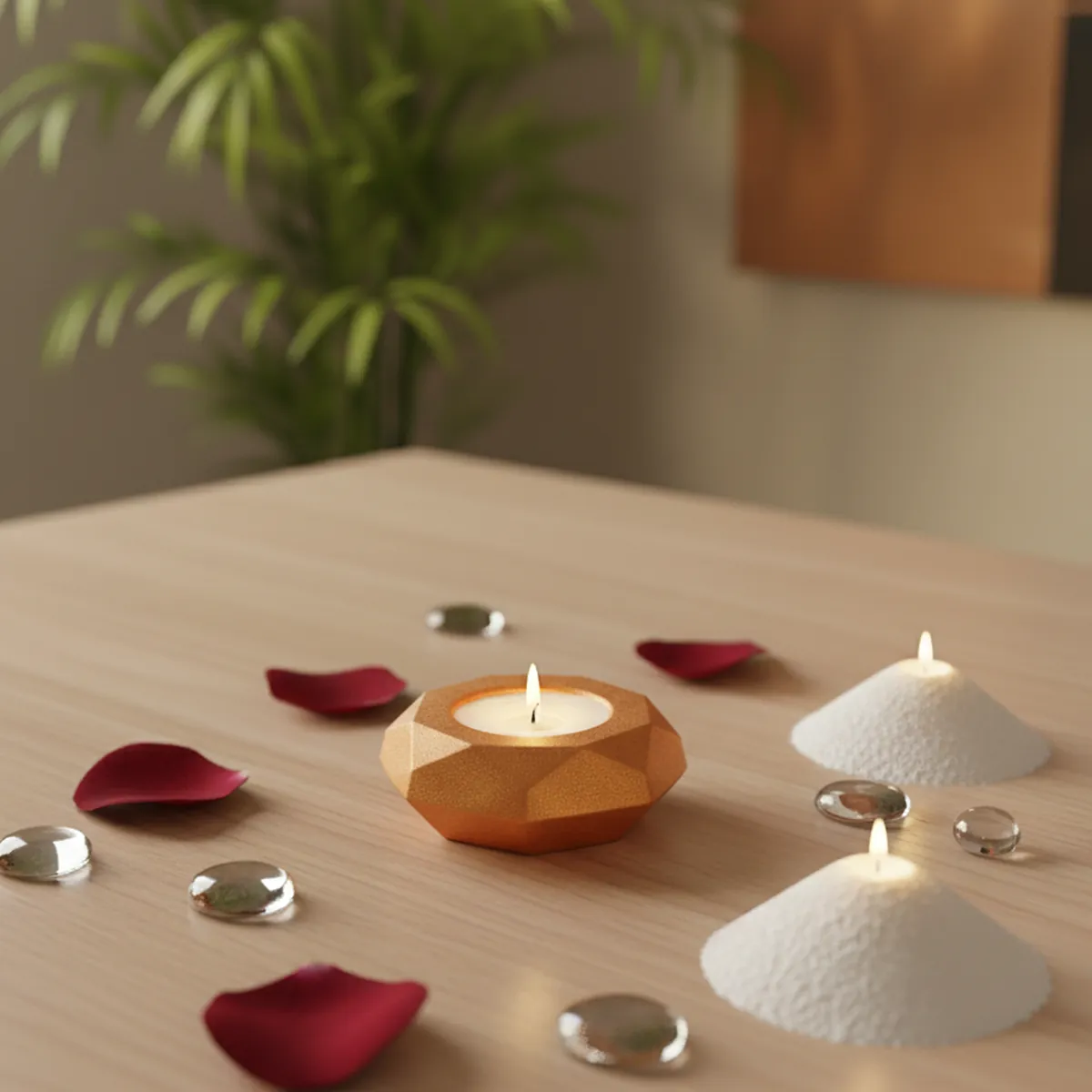 Diamond Decorative Diya Multi-Purpose Tealight Candle Holder - Gold - Image 4