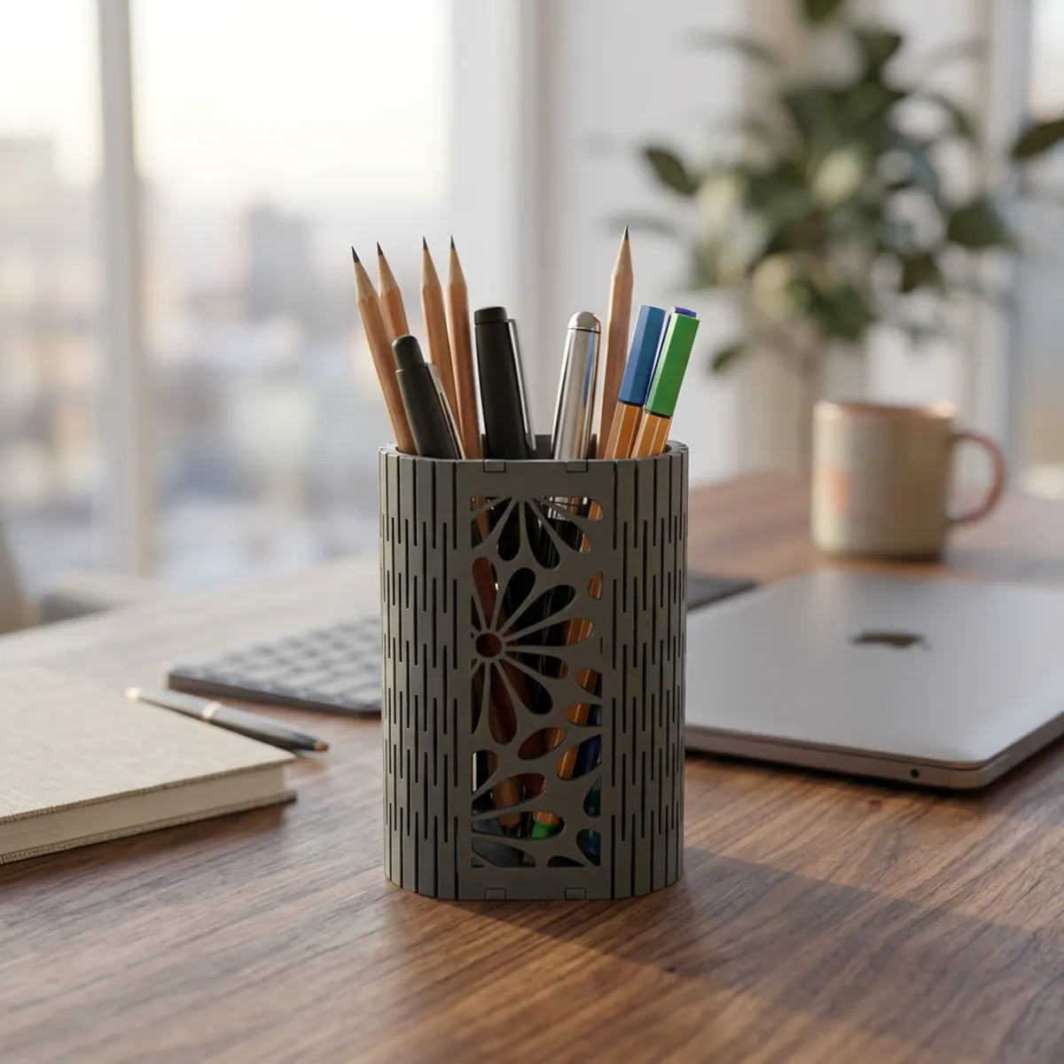 Geometric Mesh Pen Holder | Premium MDF Desk Organizer for Office & Study - Image 8