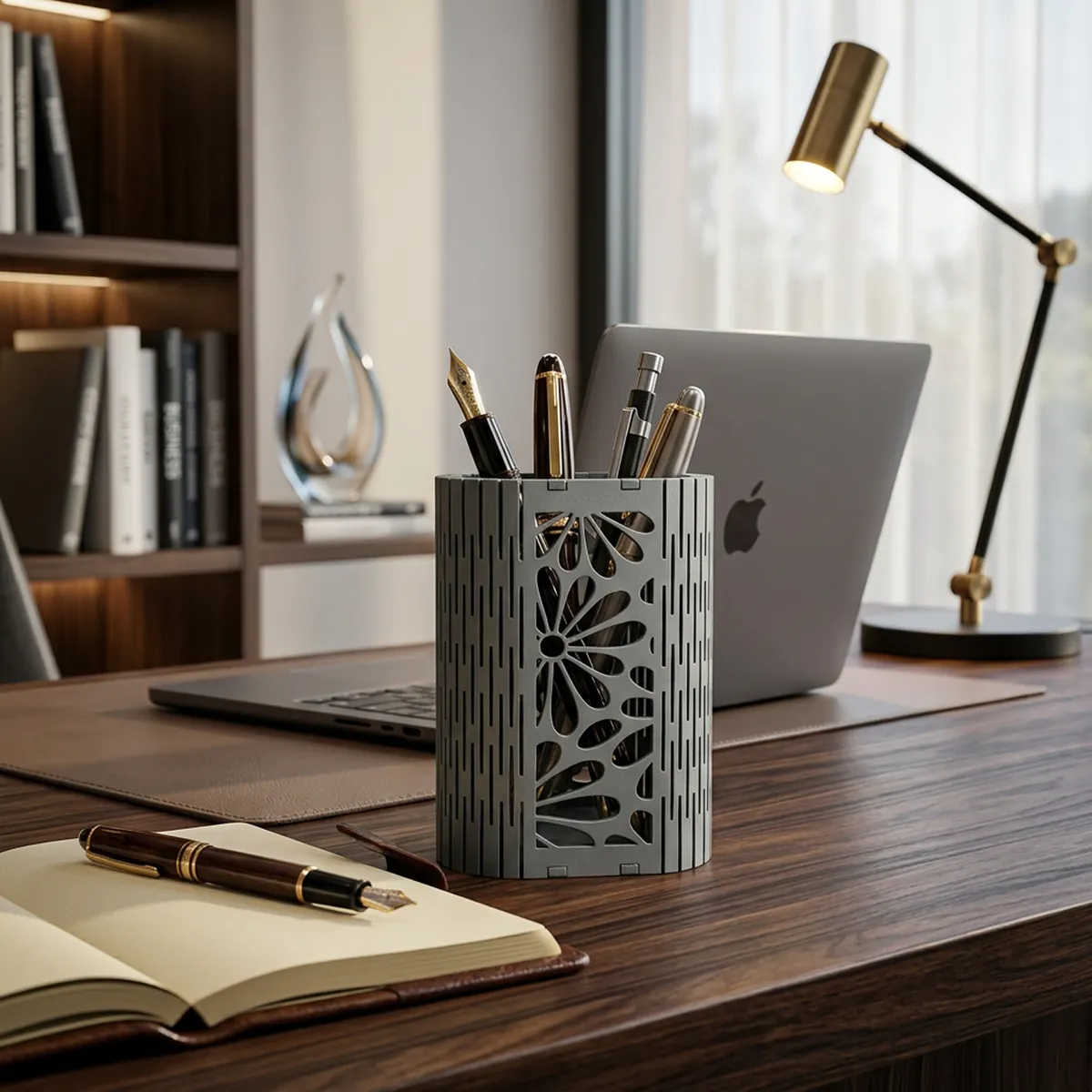Geometric Mesh Pen Holder | Premium MDF Desk Organizer for Office & Study - Image 7