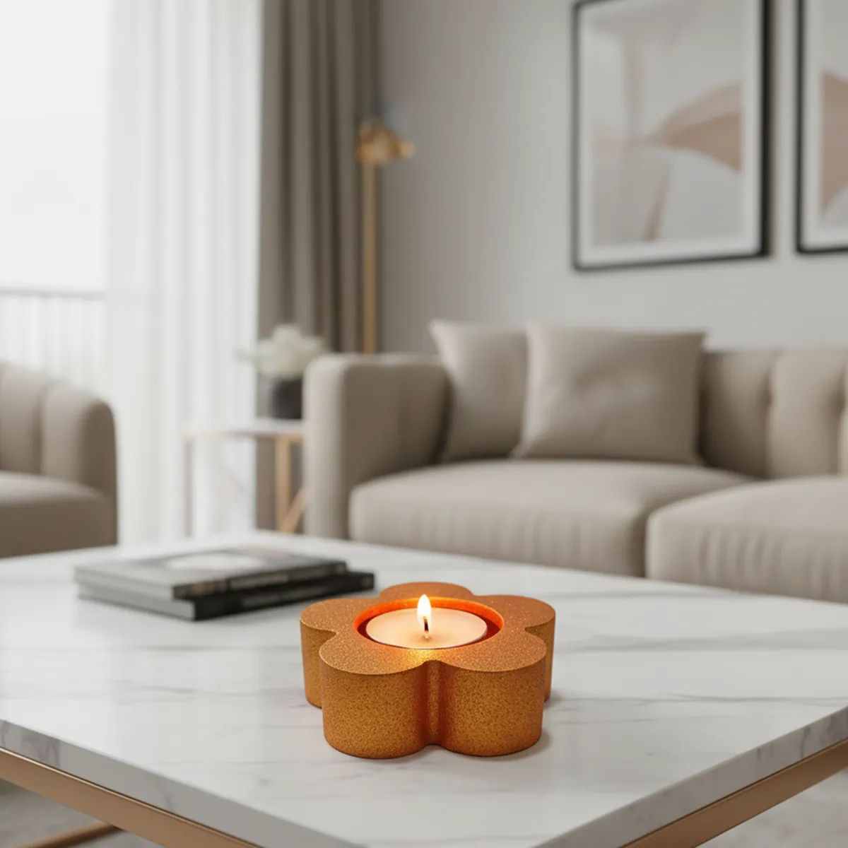 Flower Decorative Diya Multi-Purpose Tealight Candle Holder - Gold - Image 3