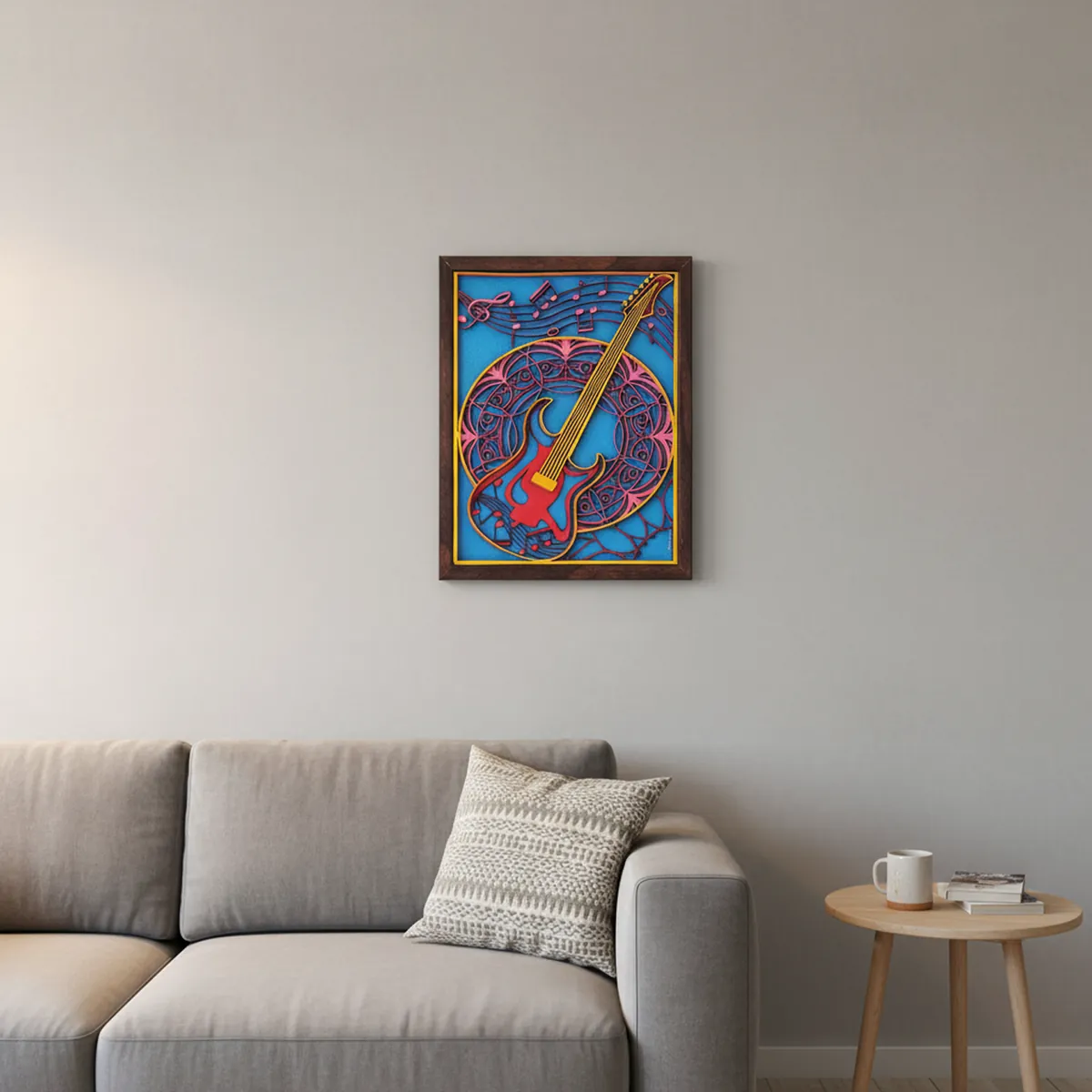 Handcrafted Multi-Layer Wooden Guitar Wall Art – 3D Musical Frame | Artistic Home Decor | Handmade Music Lover’s Wall Hanging for Living Room & Studio - Image 2