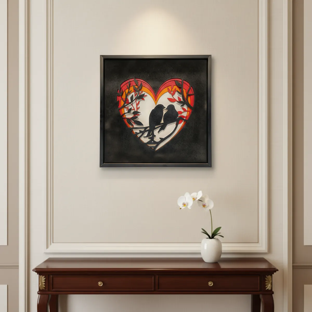 Handcrafted Multi-Layer Wooden Heart & Bird Wall Art – 3D Love & Freedom Design | Romantic Home Decor Frame | Handmade Wooden Wall Hanging for Bedroom & Living Room