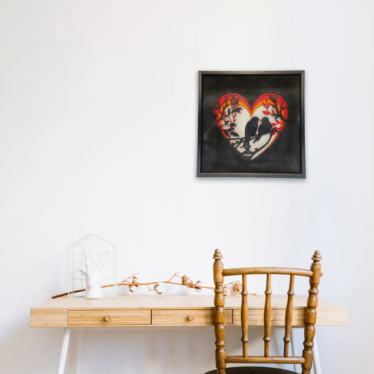 Handcrafted Multi-Layer Wooden Heart & Bird Wall Art – 3D Love & Freedom Design | Romantic Home Decor Frame | Handmade Wooden Wall Hanging for Bedroom & Living Room - Image 3
