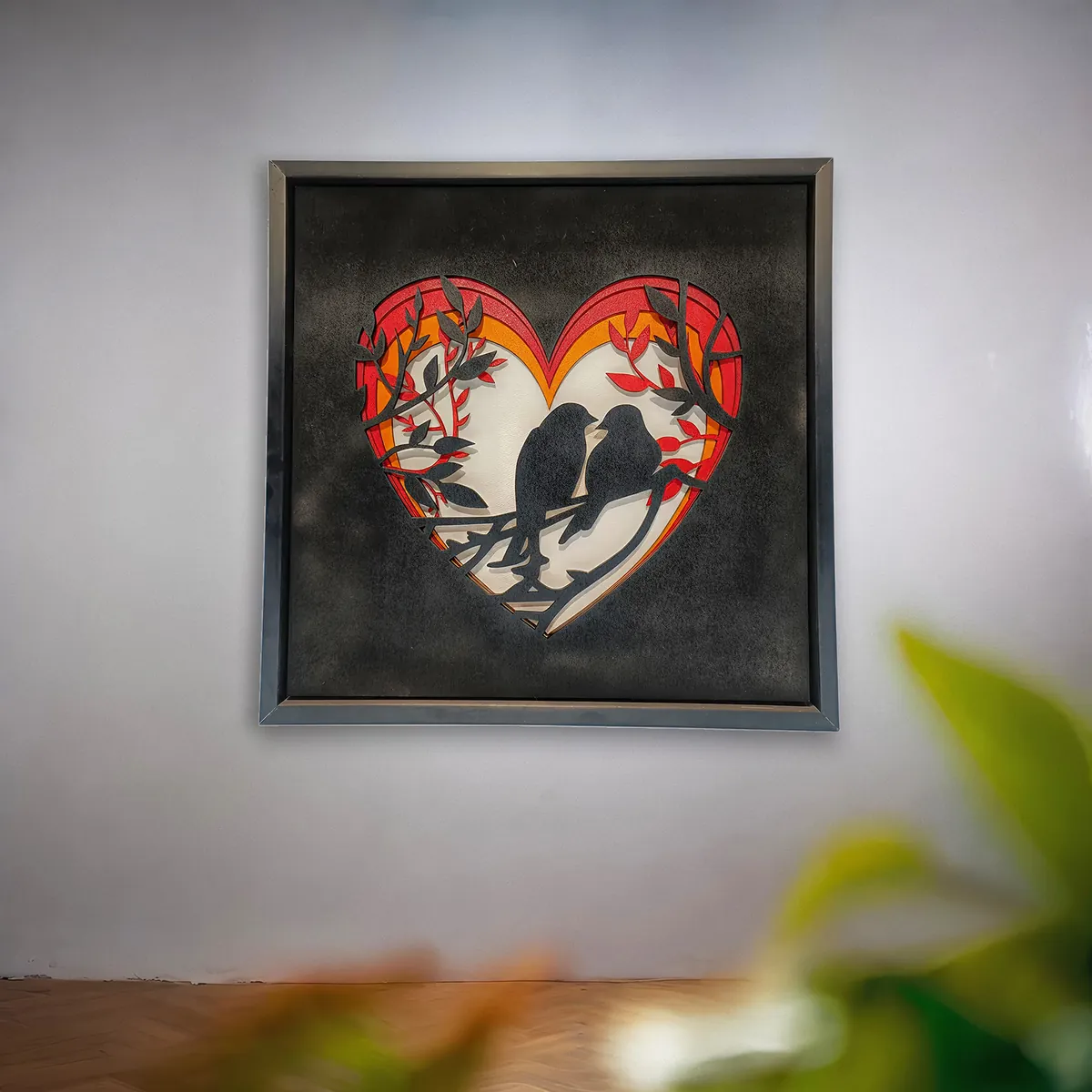 Handcrafted Multi-Layer Wooden Heart & Bird Wall Art – 3D Love & Freedom Design | Romantic Home Decor Frame | Handmade Wooden Wall Hanging for Bedroom & Living Room - Image 2