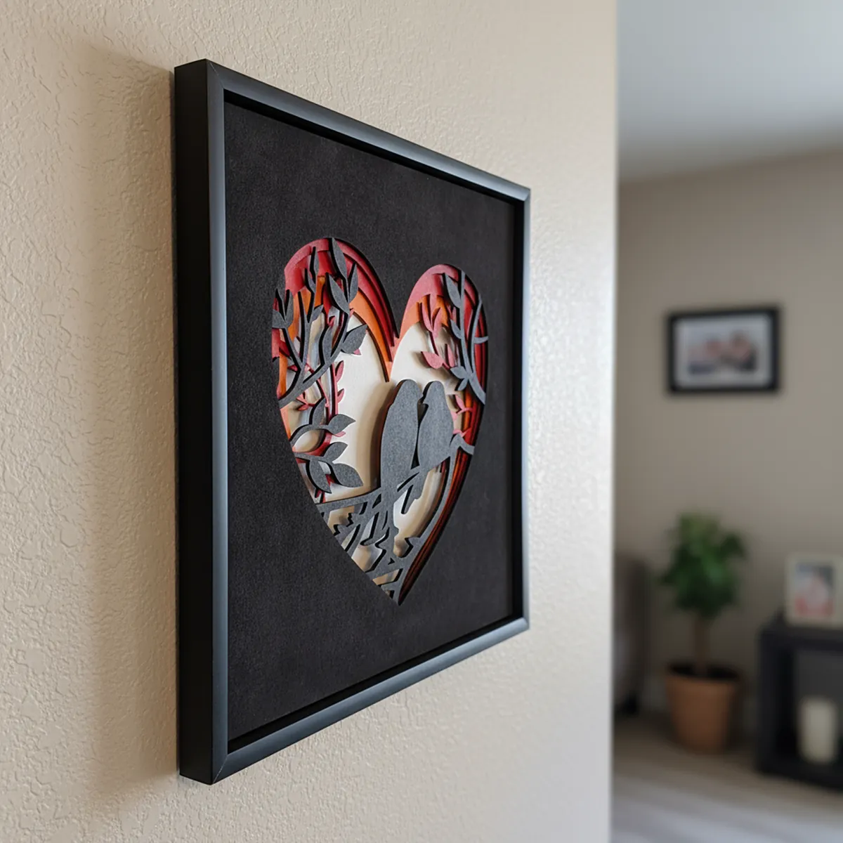 Handcrafted Multi-Layer Wooden Heart & Bird Wall Art – 3D Love & Freedom Design | Romantic Home Decor Frame | Handmade Wooden Wall Hanging for Bedroom & Living Room - Image 4