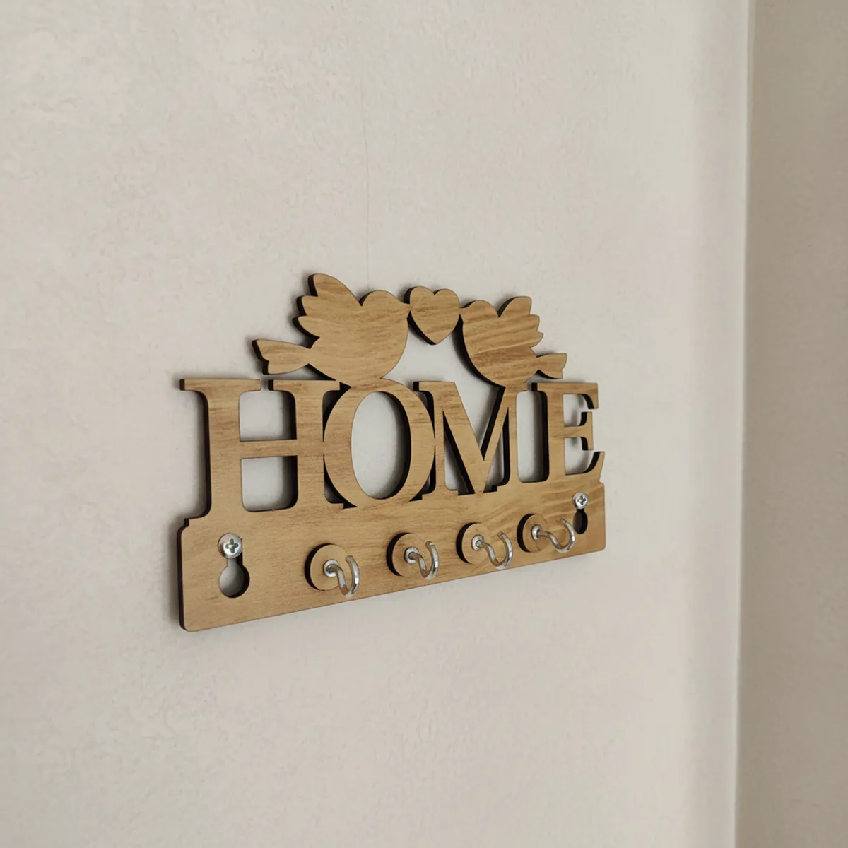 Wooden Key Holder for Wall “HOME” with Birds – Decorative MDF Wall Key Organizer | Home Décor Key Stand - Image 4