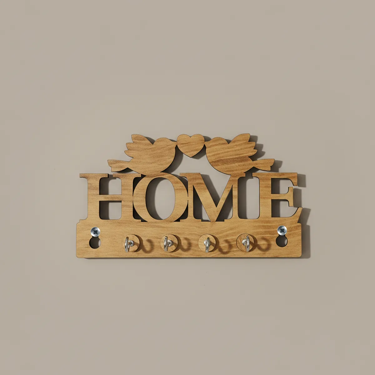 Wooden Key Holder for Wall “HOME” with Birds – Decorative MDF Wall Key Organizer | Home Décor Key Stand - Image 2