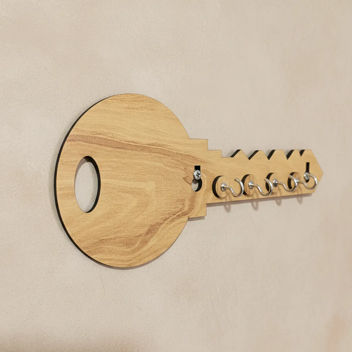 Key-Shaped Wooden Key Holder for Wall – Decorative MDF Wall Key Organizer | Modern Home Décor Key Stand - Image 3
