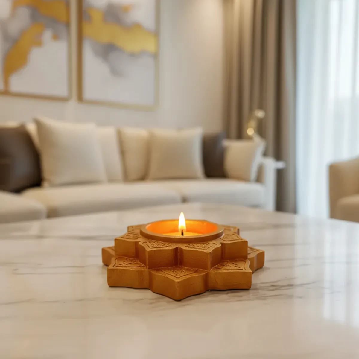 Lotus Shape Decorative Diya & Multipurpose Candle Holder - Gold - Image 7