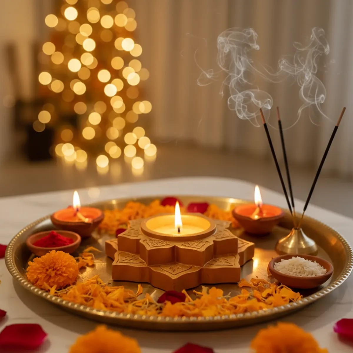 Lotus Shape Decorative Diya & Multipurpose Candle Holder - Gold