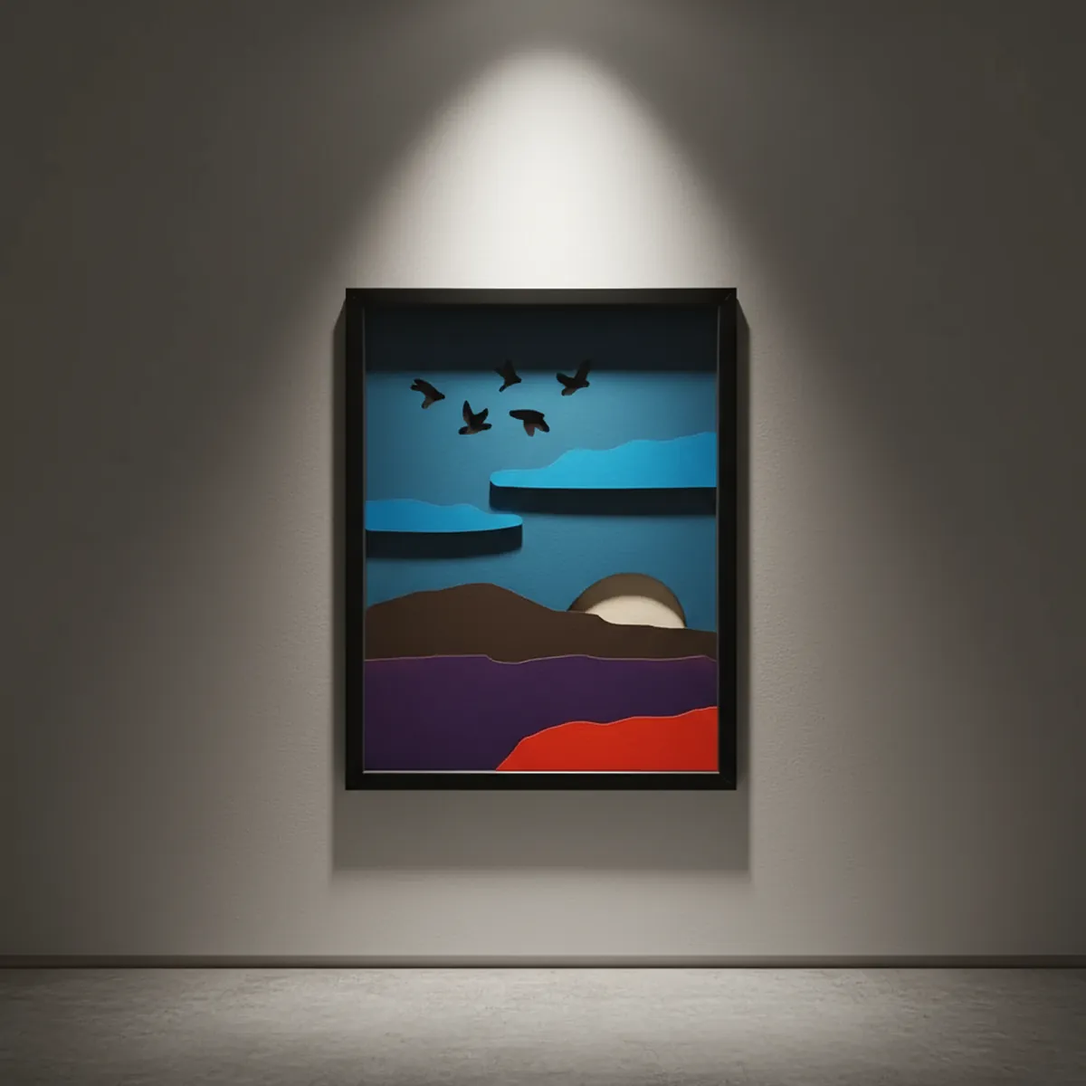Handcrafted Wooden Mountain Wall Art – Nature Scene with Sun, Clouds & Birds | Minimal Landscape Wooden Frame | Eco-Friendly Wall Decor for Home & Office - Image 2