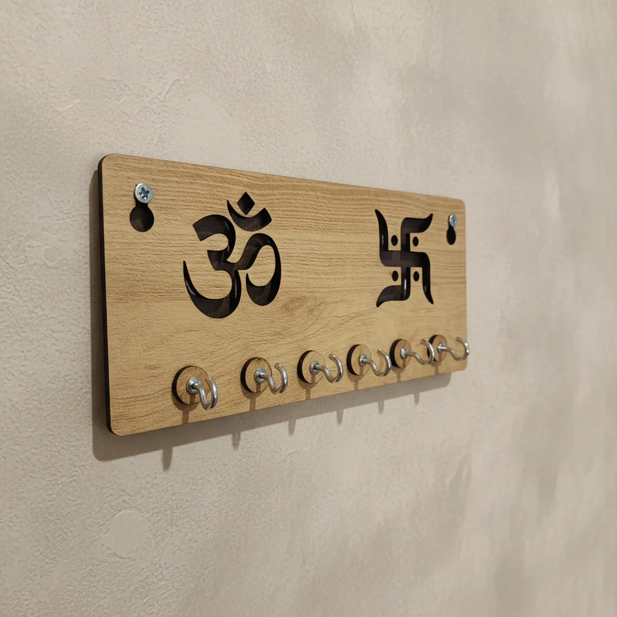 Wooden Key Holder for Wall – ॐ Om & Swastik MDF Key Organizer | Spiritual Wall Key Stand for Home Décor - Image 4