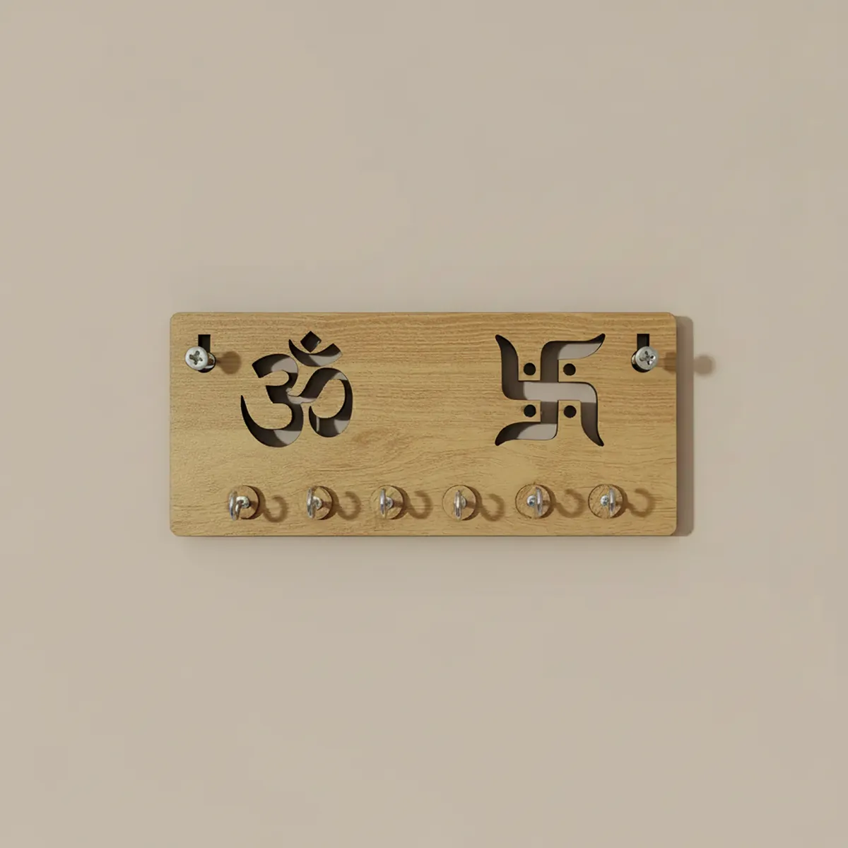 Wooden Key Holder for Wall – ॐ Om & Swastik MDF Key Organizer | Spiritual Wall Key Stand for Home Décor - Image 3