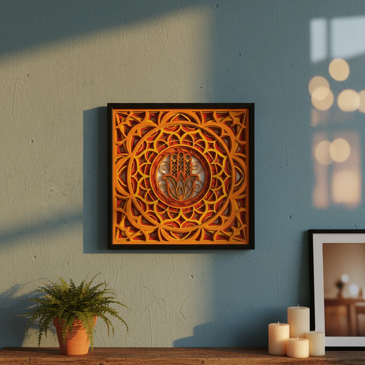 Handcrafted Wooden Mandala Palm Wall Art – Multi-Layer Decorative Frame | Indian Traditional Design | Premium Home Decor Gift for Living Room, Bedroom, Office