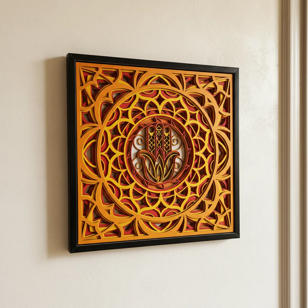 Handcrafted Wooden Mandala Palm Wall Art – Multi-Layer Decorative Frame | Indian Traditional Design | Premium Home Decor Gift for Living Room, Bedroom, Office - Image 3