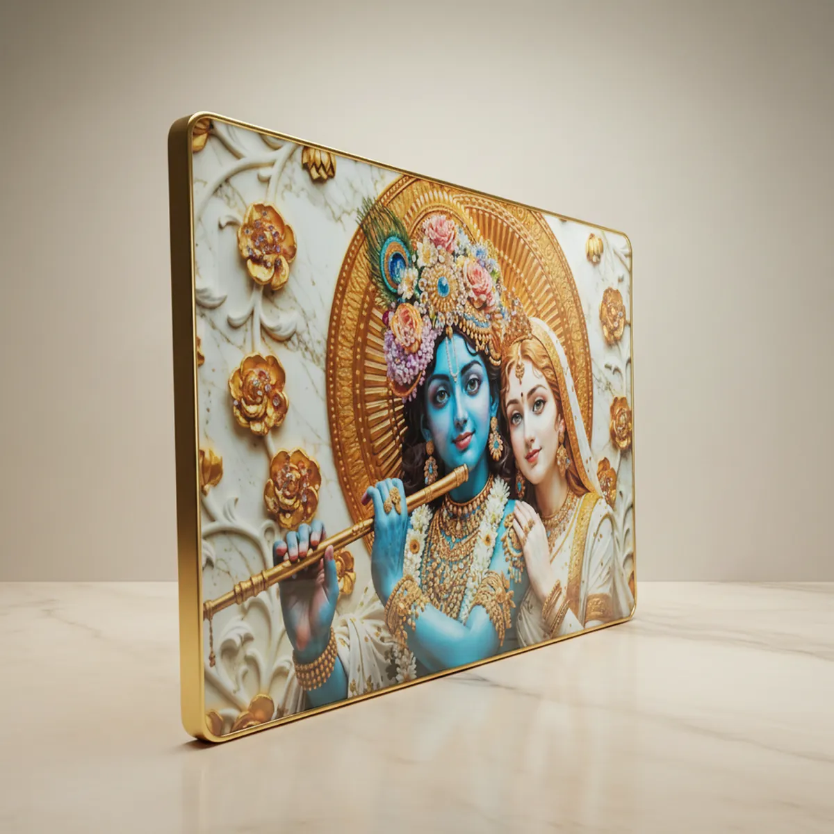 Luxury Radha Krishna Divine Gold Finish Wall Art Frame Home Decor - Image 2
