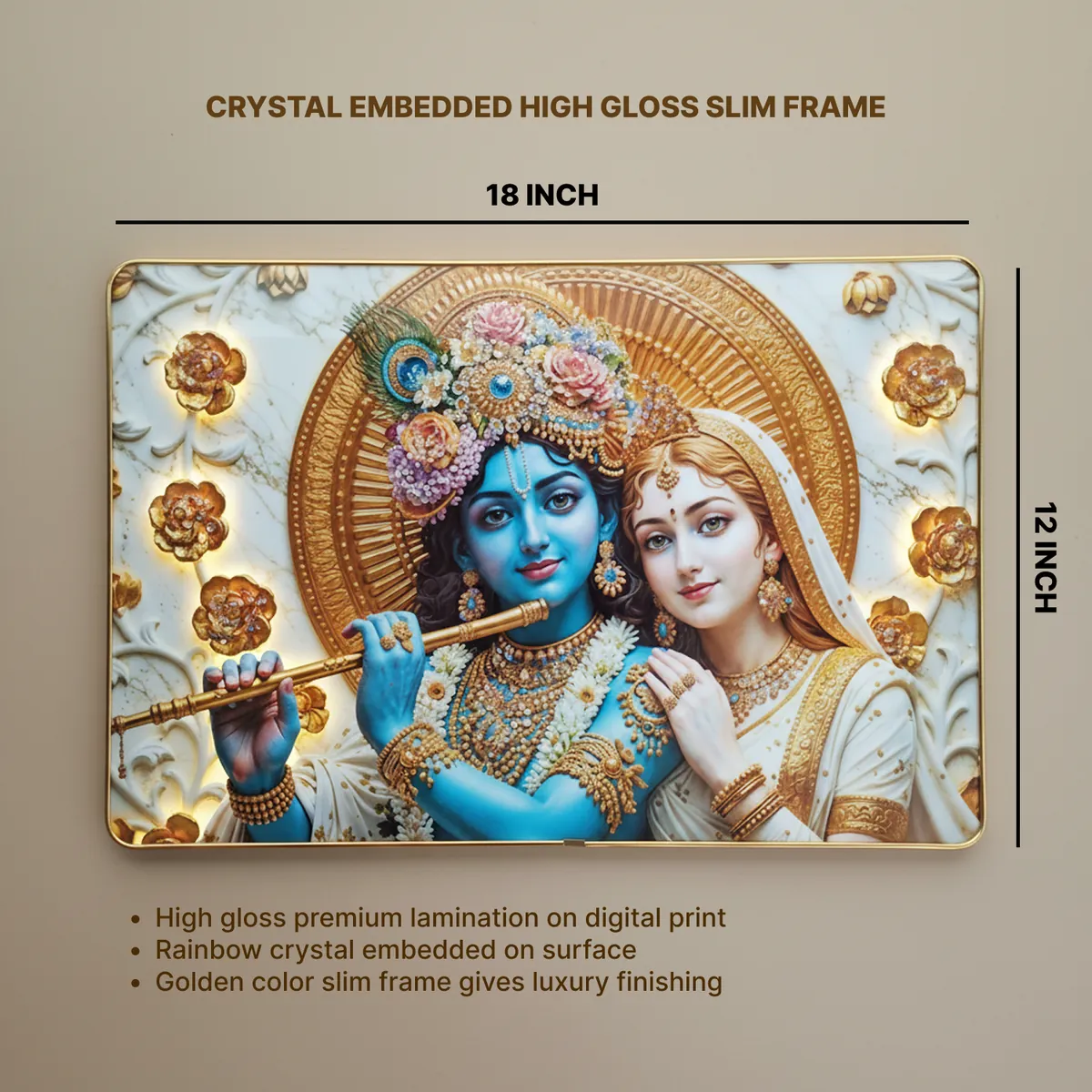 Luxury Radha Krishna Divine Gold Finish Wall Art Frame Home Decor - Image 6
