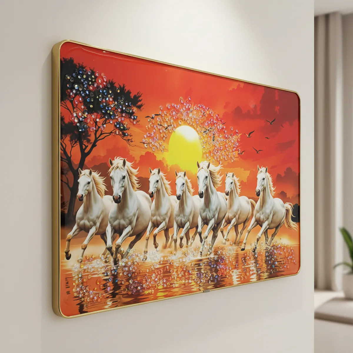 Seven Running Horses Sunrise Wall Art for Living Room Decor Frame - Image 4