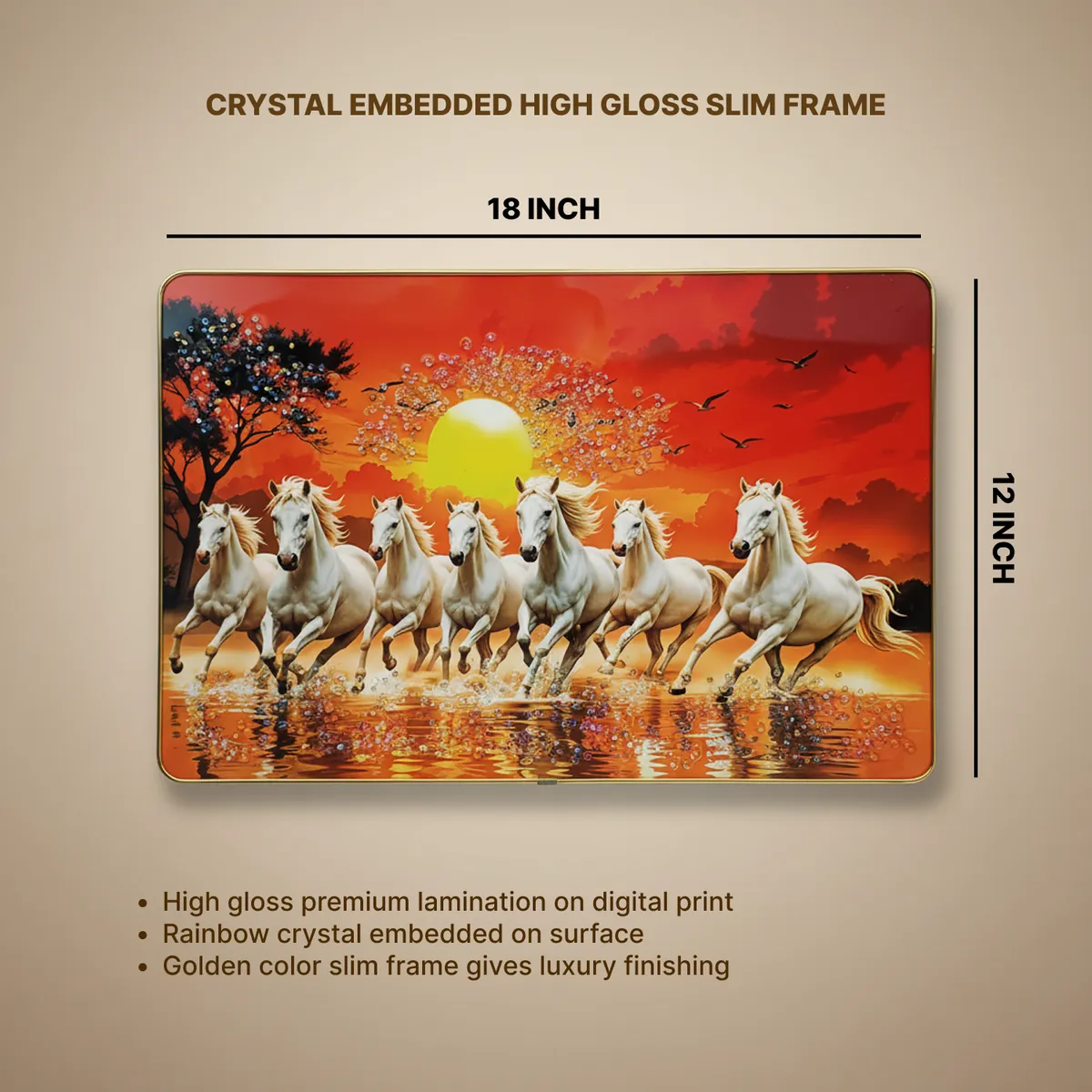 Seven Running Horses Sunrise Wall Art for Living Room Decor Frame - Image 5