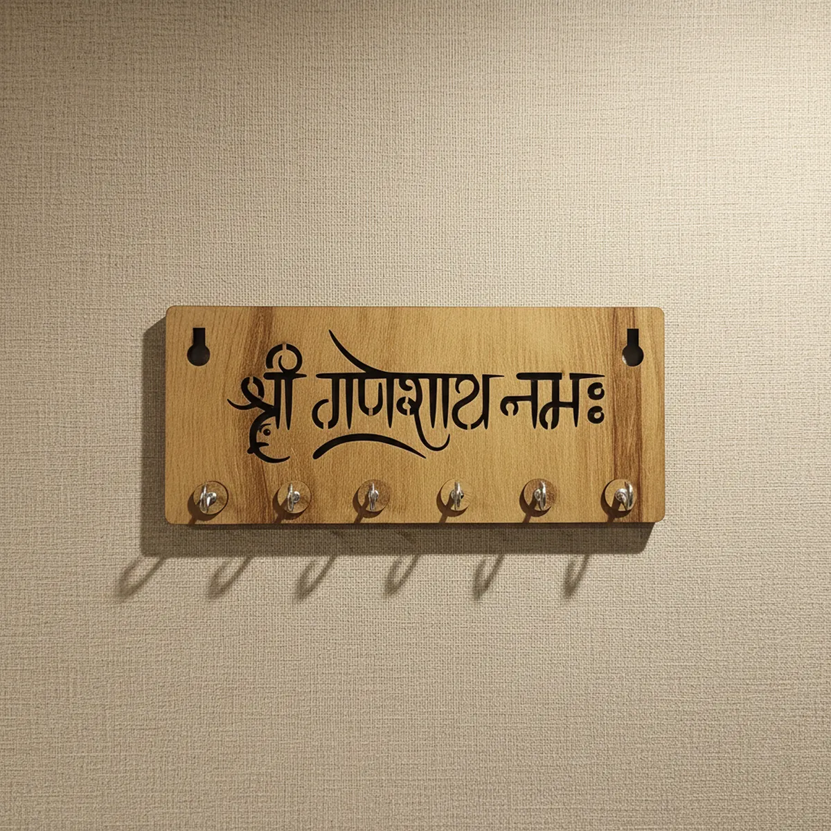 Shri Ganeshay Namah Wooden Key Holder for Wall – Premium MDF Ganpati Wall Key Organizer | Spiritual Home Décor - Image 4